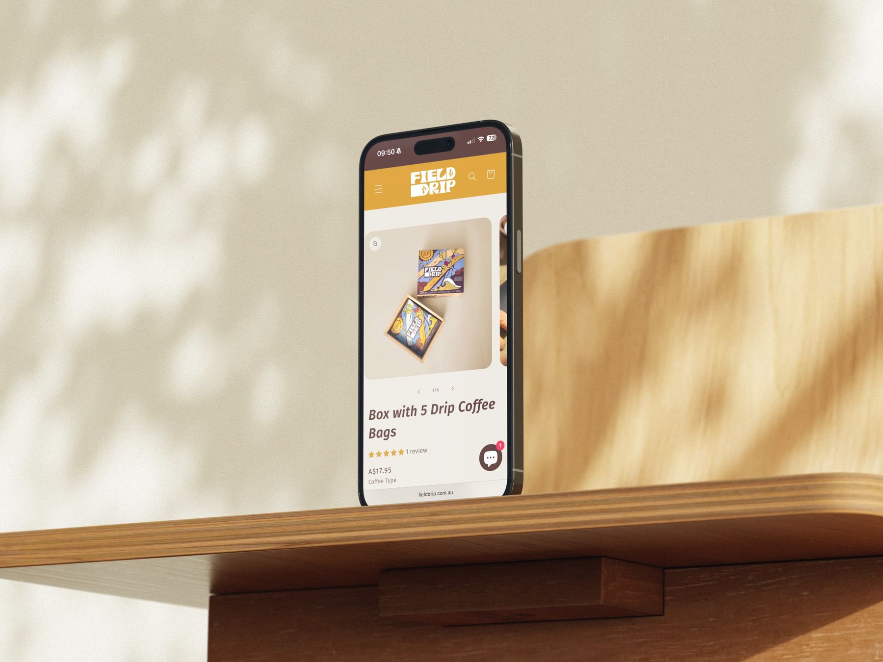 Field Drip product page on a phone