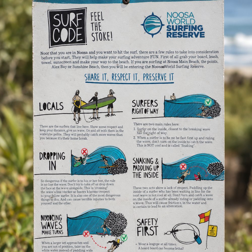 Surf Code sign on a timber post