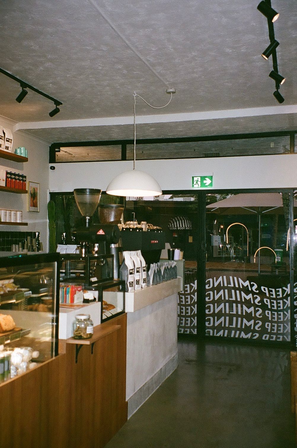 The finished café with the Keep Smiling window