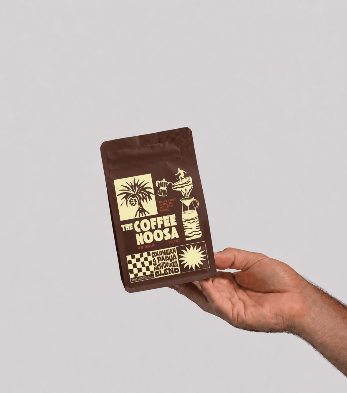 The Coffee Noosa 250g coffee bag, Colombian and Papua New Guinea blend