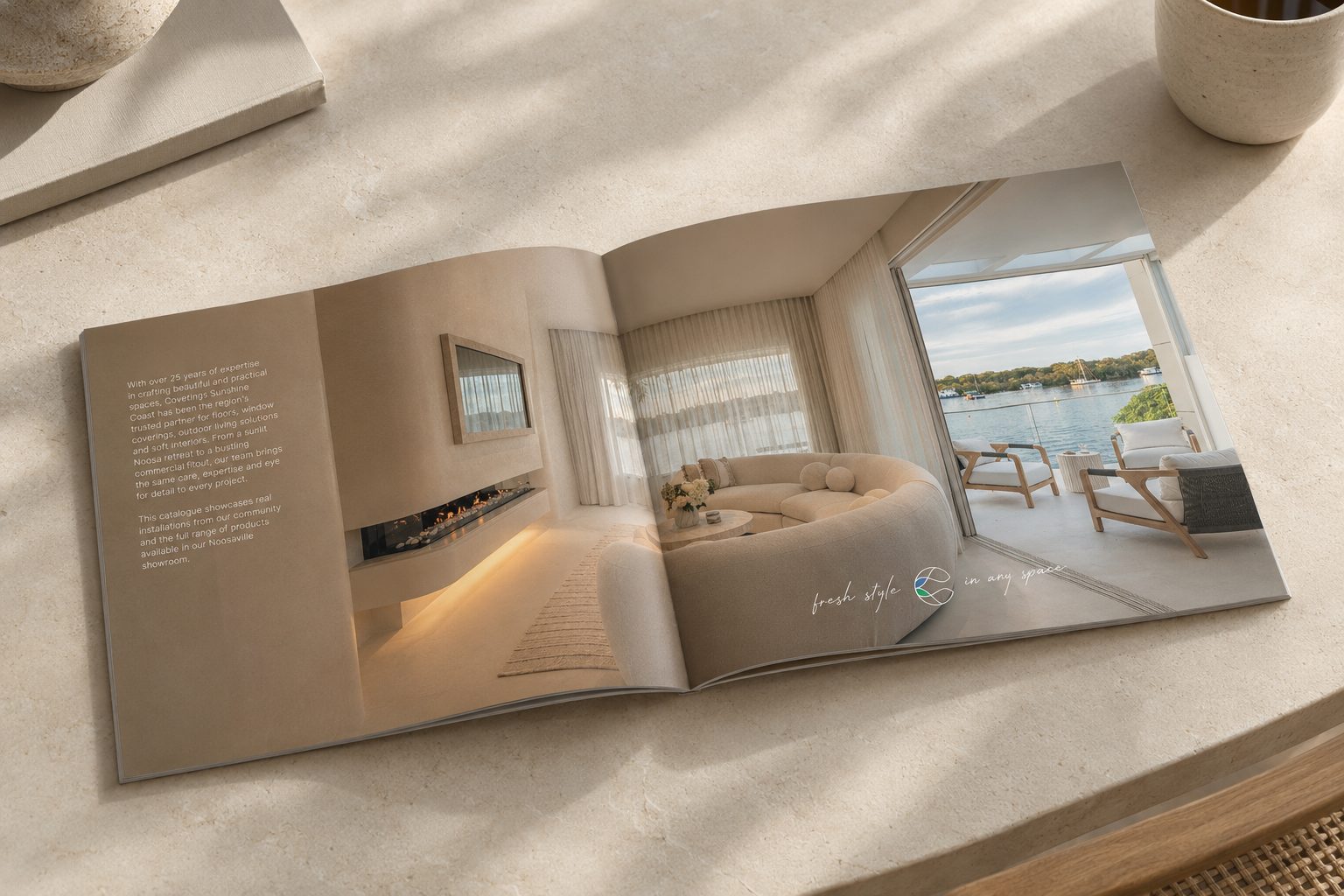 The Coverings catalogue open on its introduction spread