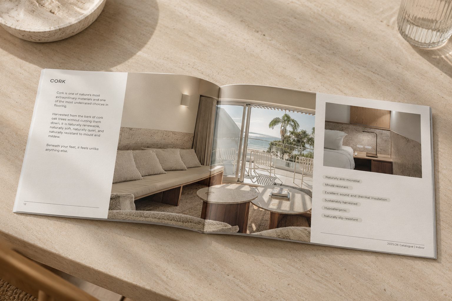 The Coverings catalogue open on the cork flooring page