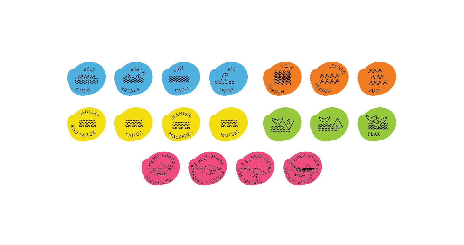Illustrated Surf Safe Noosa stickers
