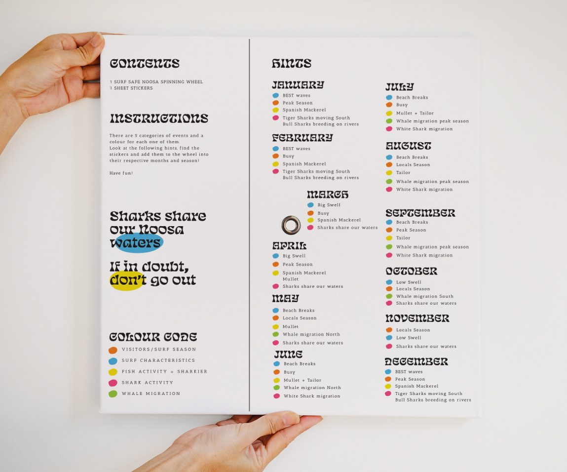 Inside the booklet: monthly hints and colour code