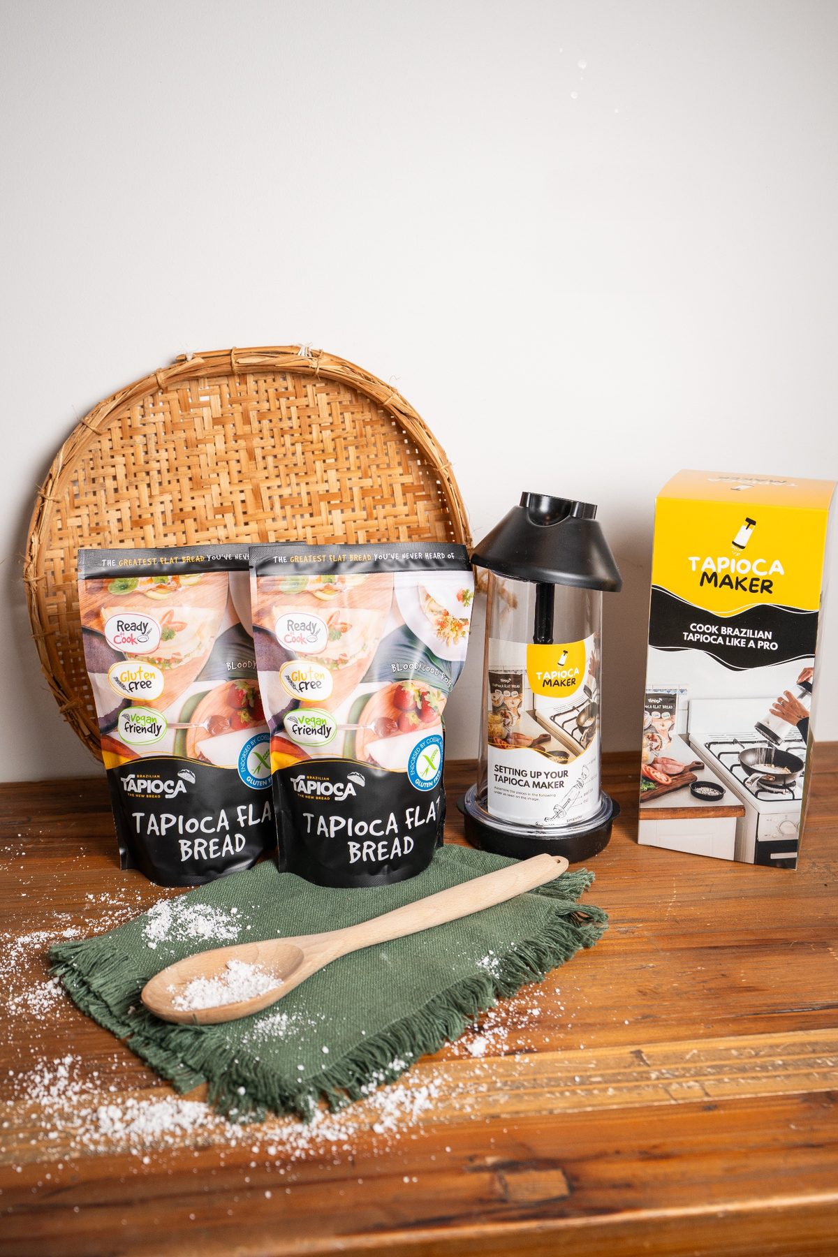 Tapioca Flat Bread bags with the Tapioca Maker and its box