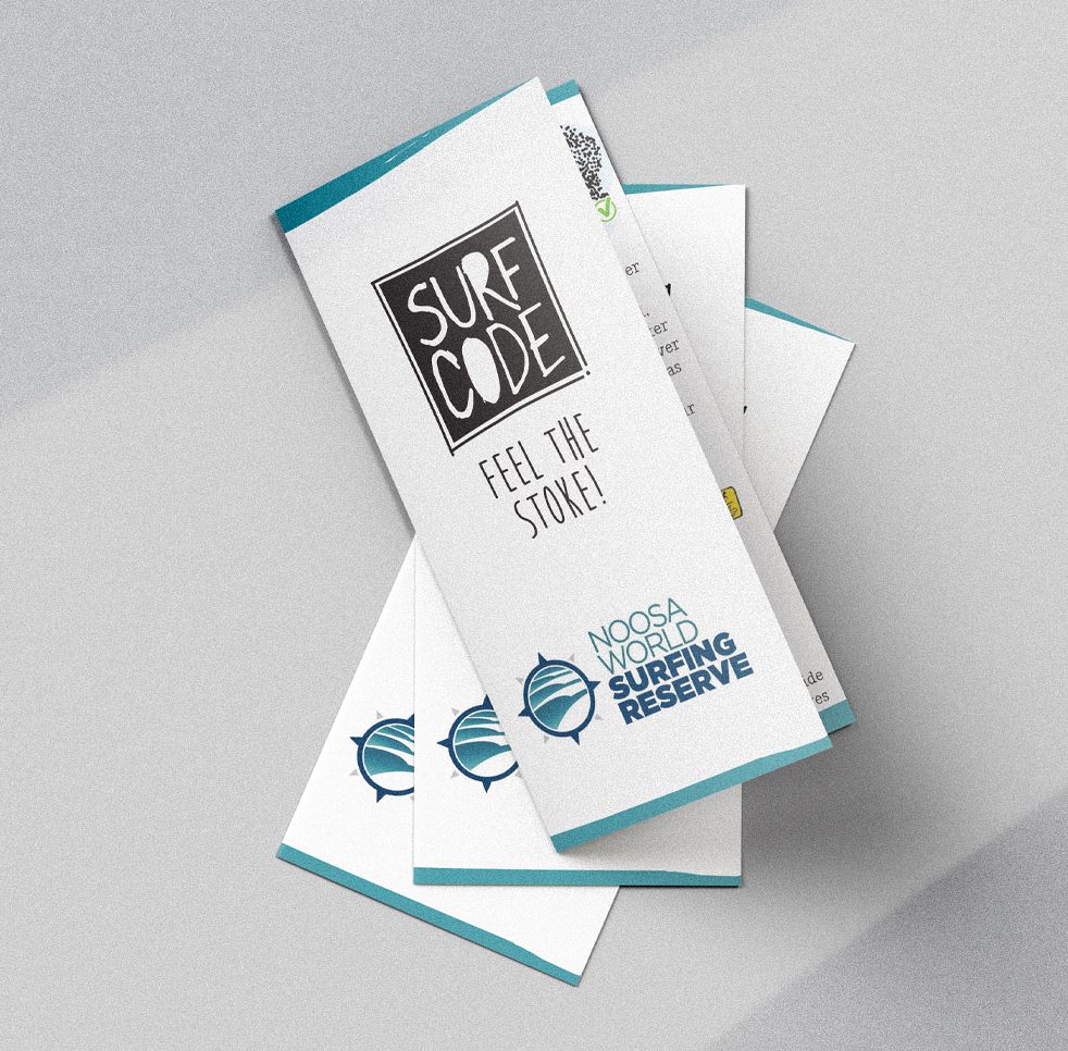 Surf Code brochures with the Noosa World Surfing Reserve logo